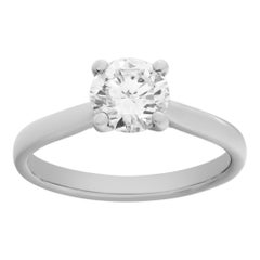 Vintage Solitaire Ring 18k White Gold, GIA Certified Round Brilliant Cut Diamond 1.02