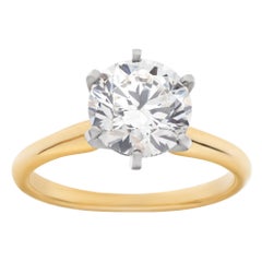 Vintage Solitaire Ring 14k Yellow Gold, GIA Certified Round Brilliant Cut Diamond 2.02