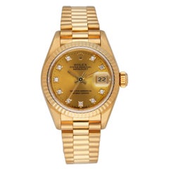 Vintage Rolex Datejust 69178 18K Yellow Gold Diamond Ladies Watch Box Papers