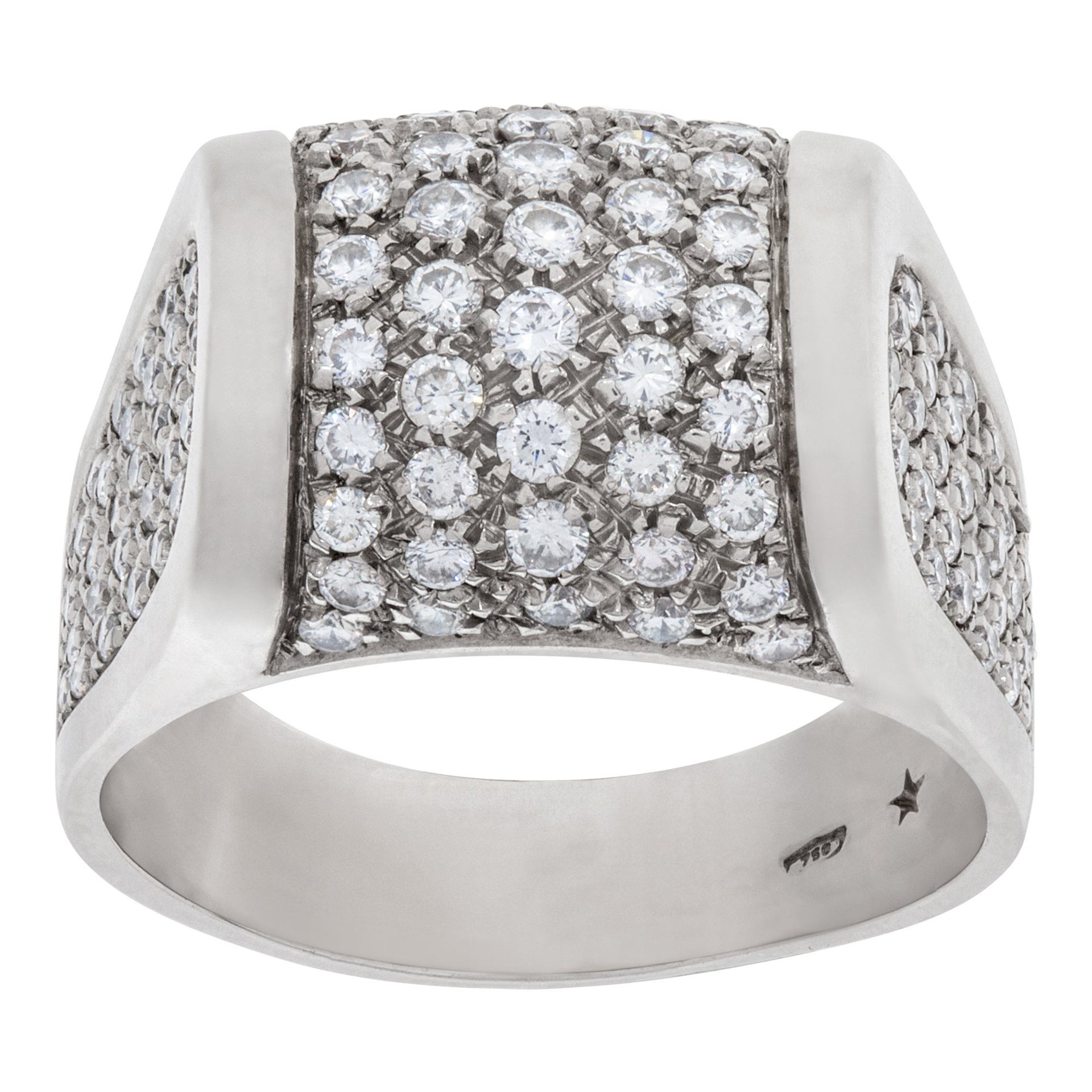 Pave Diamond Ring in 18k White Gold For Sale
