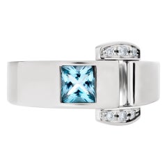 Vintage Piaget Miss Protocole blue topaz and diamond ring in 18k white gold. size 53.