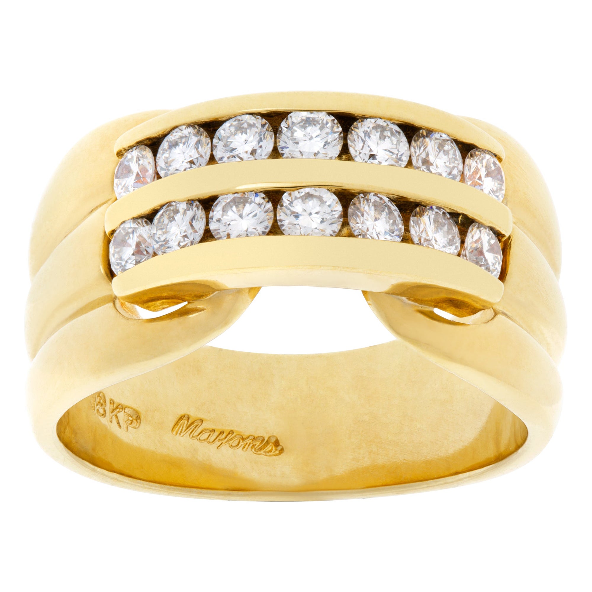 Bague à deux rangées de diamants en or jaune 18 carats. 0,40 carats de diamants sertis en canal en vente