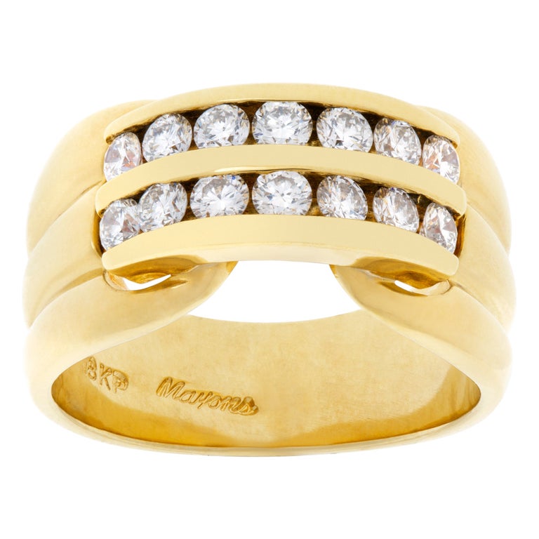 Two Row Diamond Ring in 18k Yellow Gold. 0.40 Carats in Channel Set ...