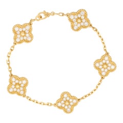 5 Diamond Motif Bracelet in 18k Yellow Gold, Van Cleef & Arpels Vintage Alhambra