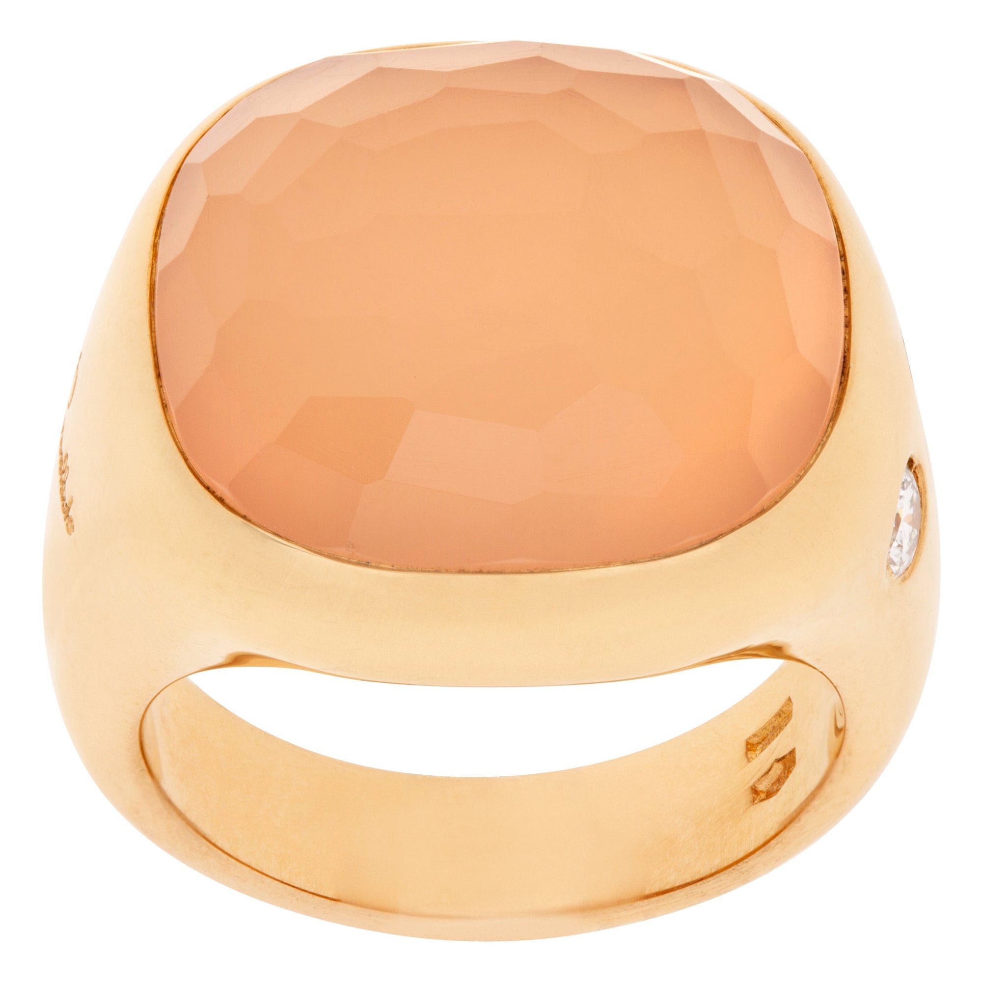 Pomellato Rose Quartz Ring with 2 Diamonds in 18k Rose Gold