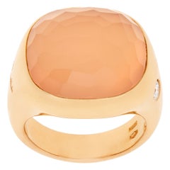 Vintage Pomellato Rose Quartz Ring with 2 Diamonds in 18k Rose Gold