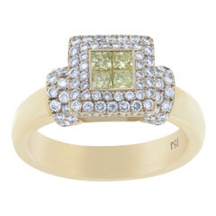 Vintage White & Yellow Diamond Ring in 18k White Gold, Approx 1 Ct in Diamonds