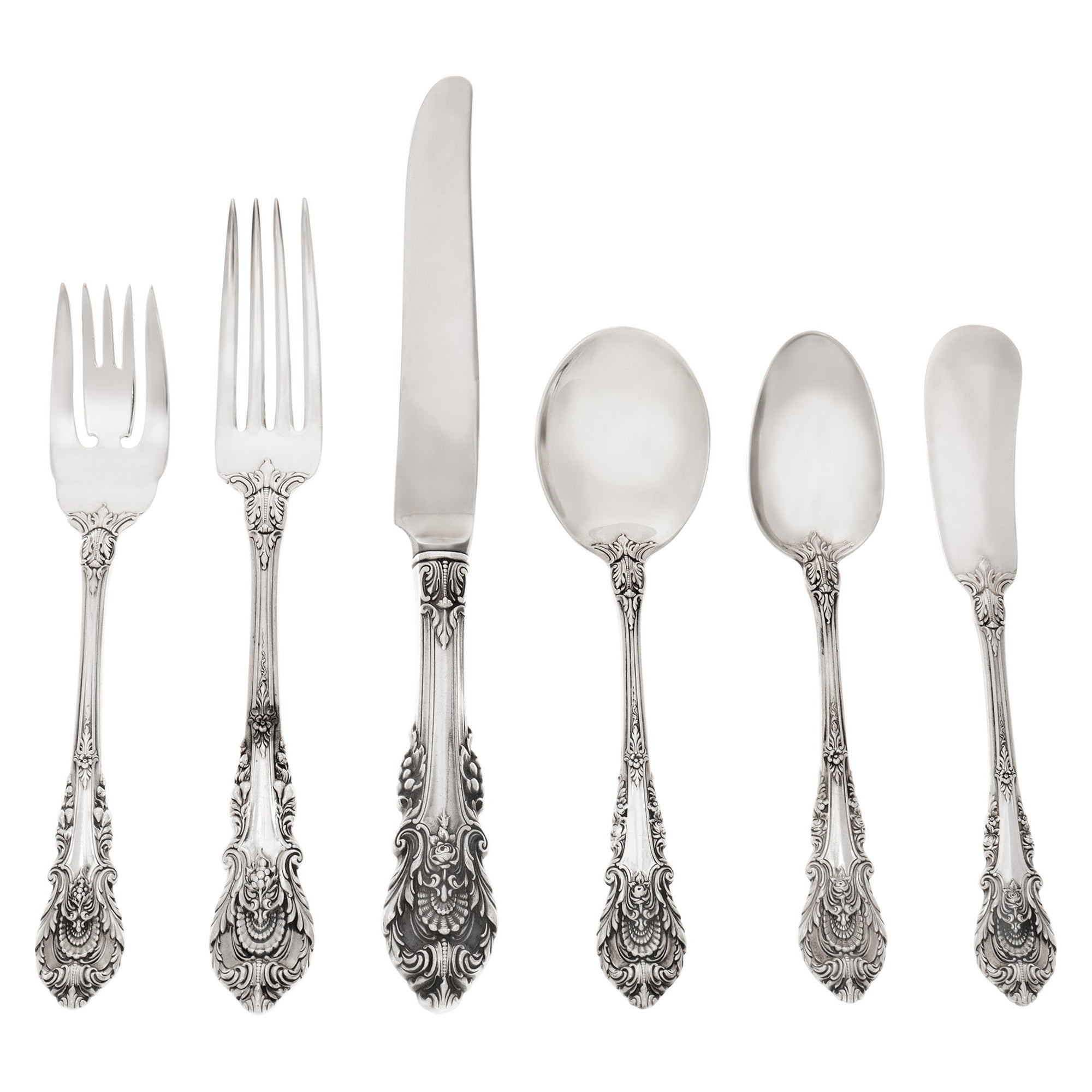 Sir Christopher Sterling Silver Flatware Set Patented in 1936 by Wallace Silvers For Sale