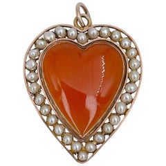 Antique Victorian 14 Karat Gold Carnelian Pearl Heart Locket Pendant