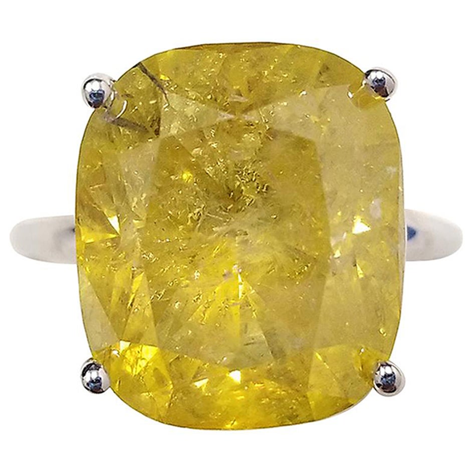 GIA 10.07 Carat Natural Fancy Yellow Cushion Shape Diamond Ring White Gold 14K