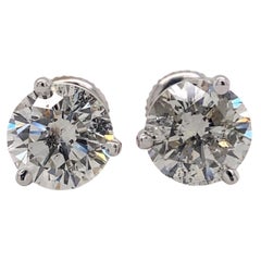Round Brilliant Diamond 3.17 Tcw Martini Set Stud Earrings 14kt White Gold