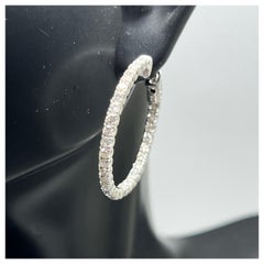 14K White Gold 1.50ctw G/VS2 Round Cut Natural Diamond In & Out Hoop Earrings