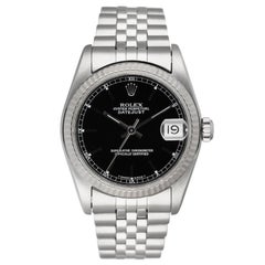 Vintage Rolex Datejust 68274 Black Dial Midsize Ladies Watch