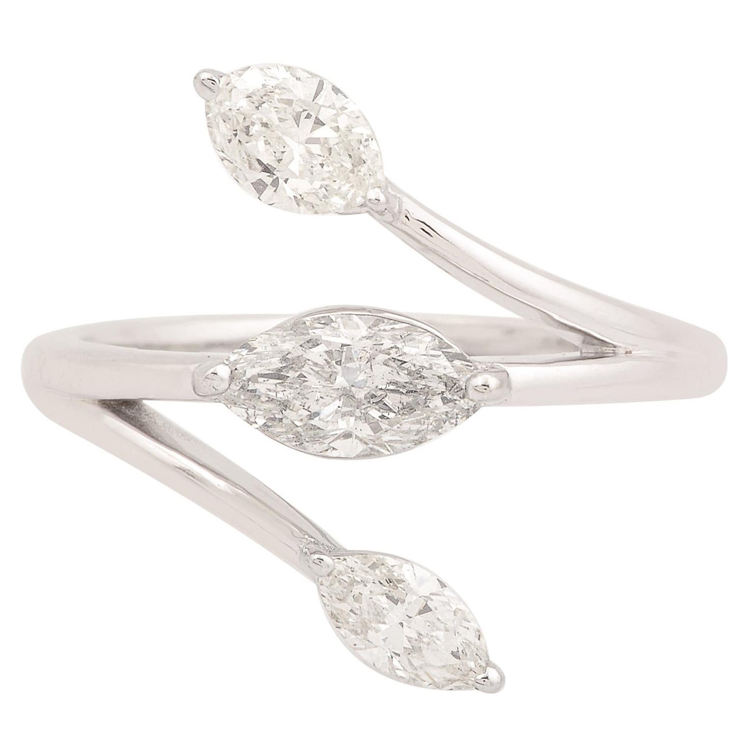 For Sale:  1.11 Carat Marquise Diamond Leaf Ring Solid 18k White Gold Handmade Fine Jewelry