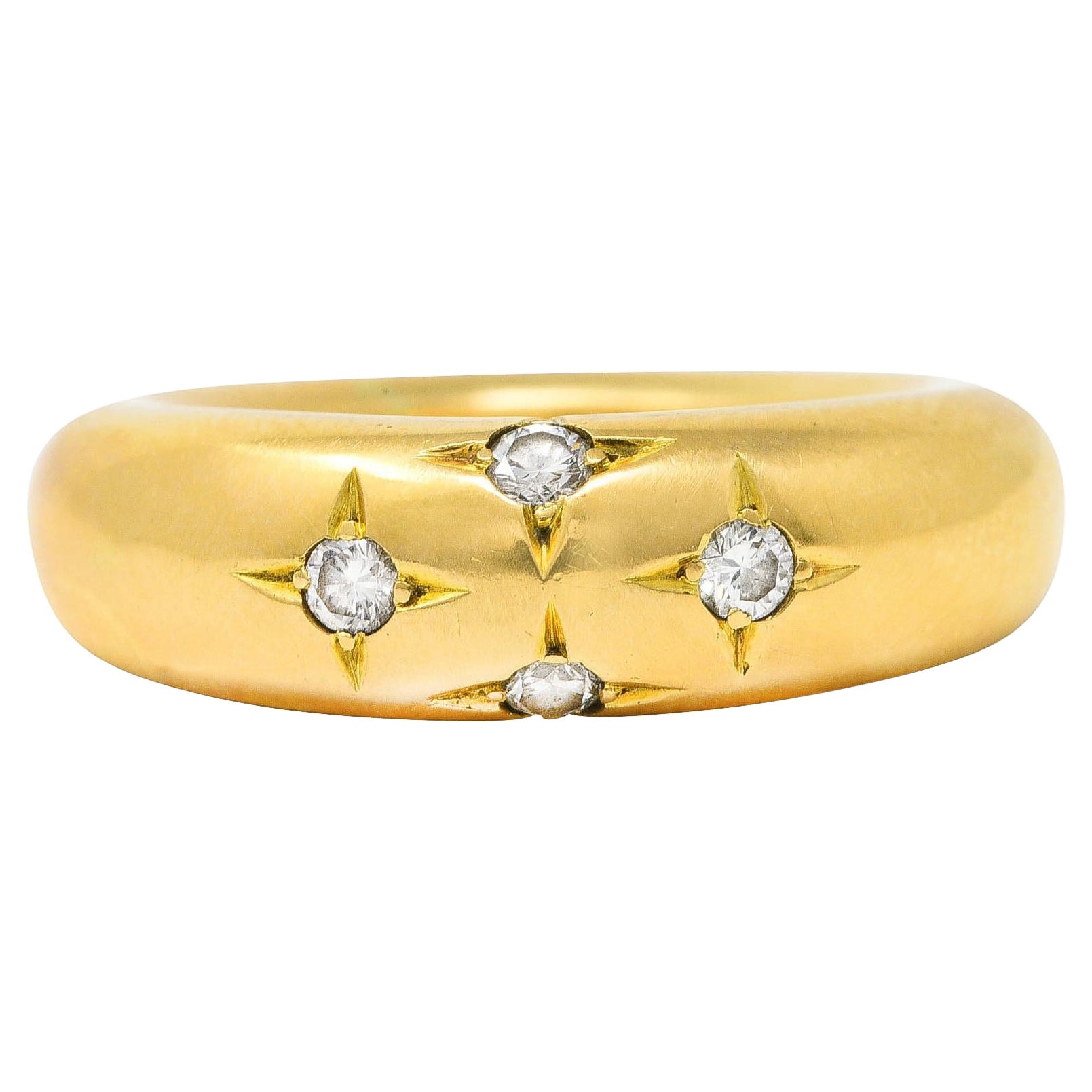 Chaumet Paris Vintage Diamond 18 Karat Yellow Gold Starburst Puffy Band Ring