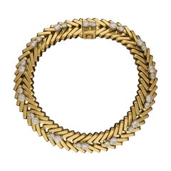 Van Cleef & Arpels Vintage Gold and Diamond 'Tissu Serge' Bracelet French