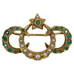 Victorian Emerald and Pearl Yellow Gold Brooch