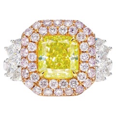 Emilio Jewelry GIA Certified 4.96 Carat Fancy Intense Greenish Diamond Ring
