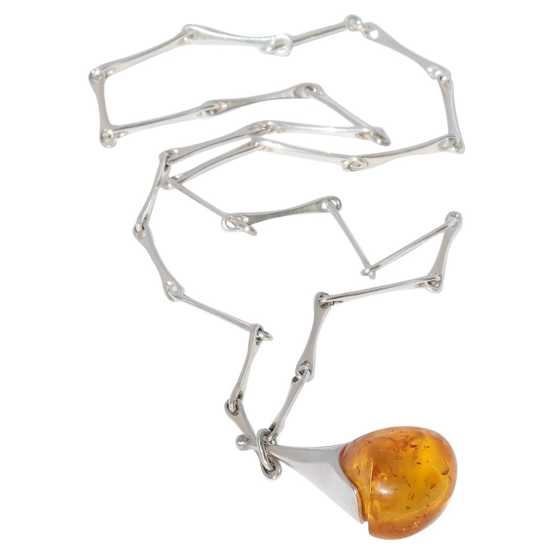 Silver and Amber Necklace Made Year 2006 For Sale