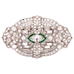 Art Deco Emerald & Diamond Platinum Brooch