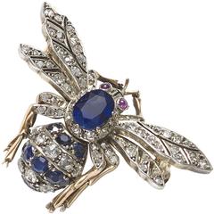 Ruby Sapphire Diamond Bee Brooch 11