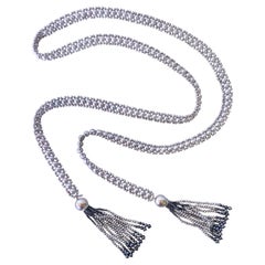 Marina J. All Grey Pearl Woven Sautoir with 14k White Gold findings and tassels