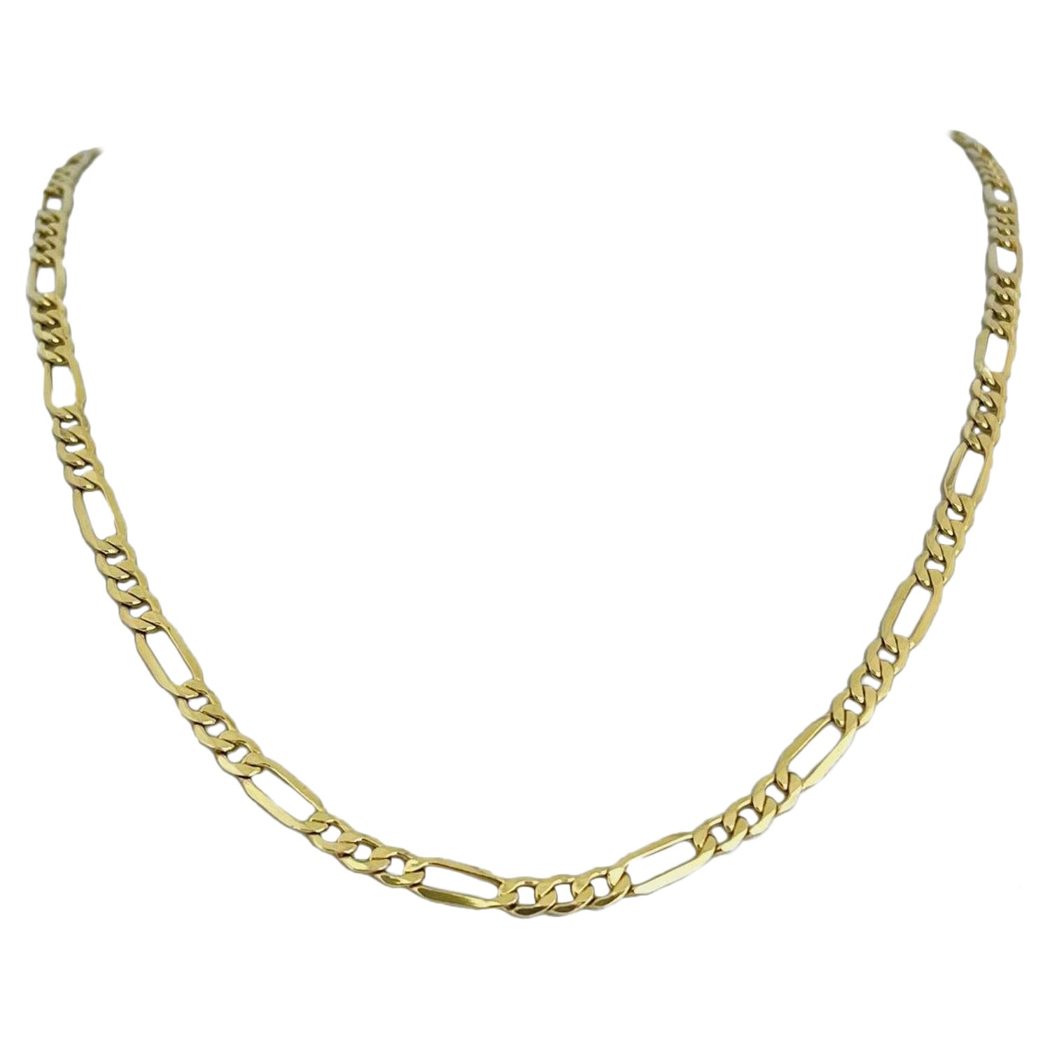 14 Karat Yellow Gold Hollow Light Figaro Link Chain Necklace For Sale at  1stDibs