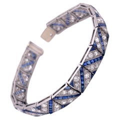 Platin-Art-déco-Armband aus Platin mit Saphiren und Diamanten im Altschliff