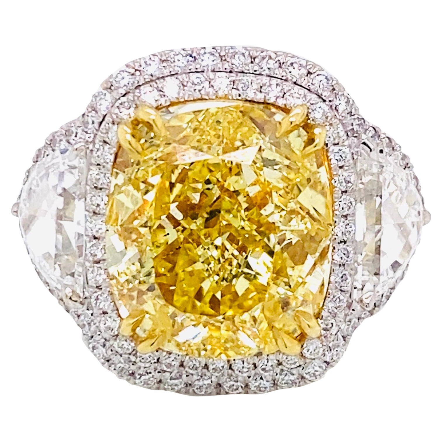 Emilio Jewelry GIA Certified 12.67 Carat Fancy Intense Yellow Diamond Ring For Sale