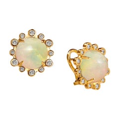 Syna Yellow Gold Hex Earrings with Ethiopian Opal and Diamonds