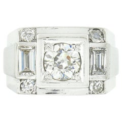 Men's Antique Art Deco Platinum GIA 1.89ctw European Diamond Solitaire Band Ring