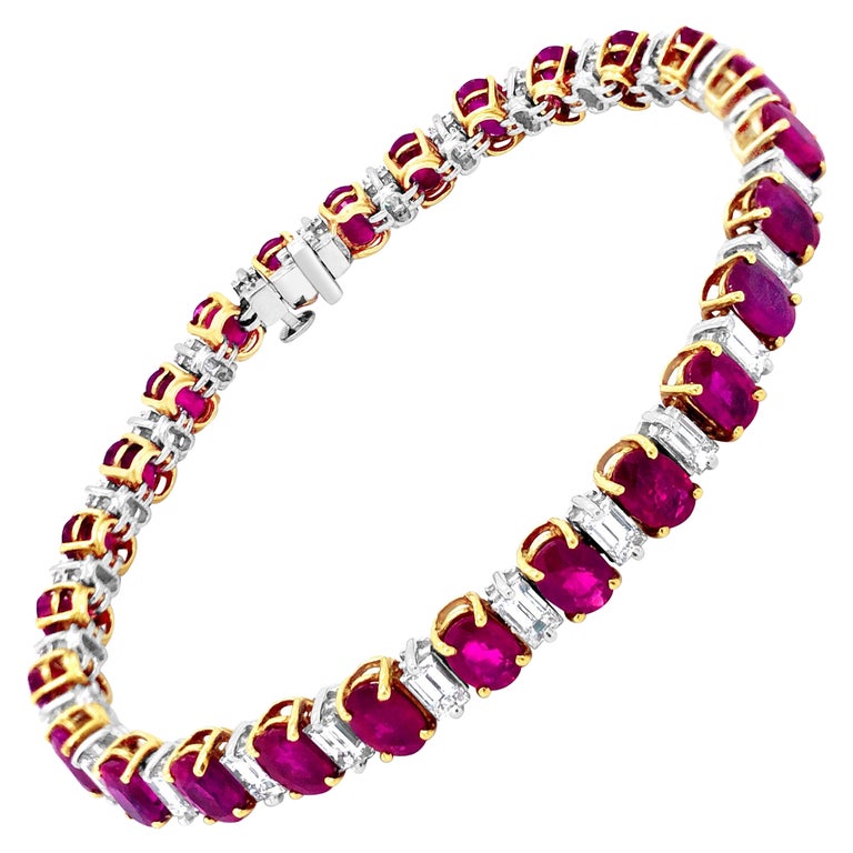 18ct Yellow Gold and White Gold Ruby and Diamond Bracelet For Sale at