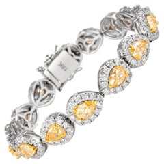Alexander 15.20ct Pear Fancy Yellow Diamond Bracelet with Halo 18k Two-Tone