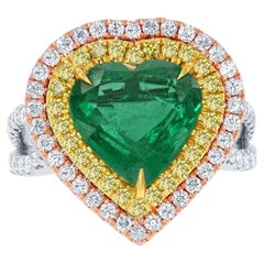 Emerald Heart Ring With Fancy Yellow Diamonds