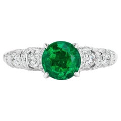 18k White Gold  1.33 ct Emerald and 0.72 ct Diamond Ring