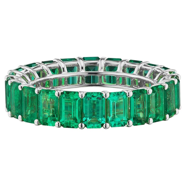 Platinum 6.10 ct Eternity Emerald Band For Sale