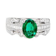 18k White Gold 1.7ct Emerald and 1.08ct Diamond Ring