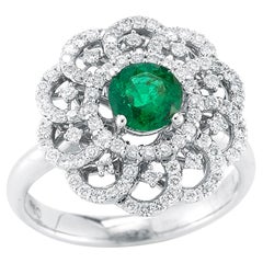 18k White Gold .89ct Emerald and .65ct Diamond Ring