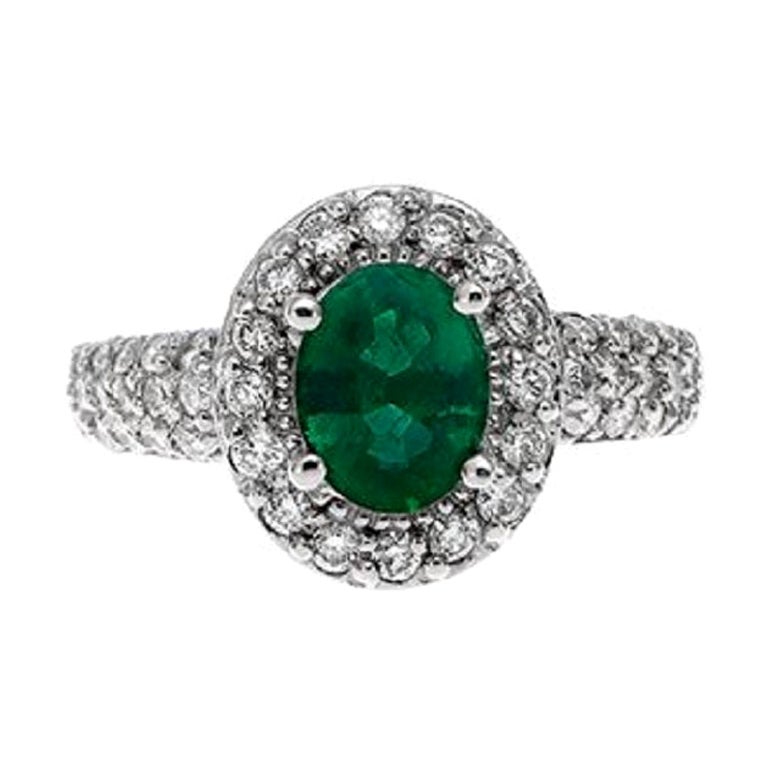 18k White Gold 1.15ct Emerald and .87ct Diamond Ring For Sale