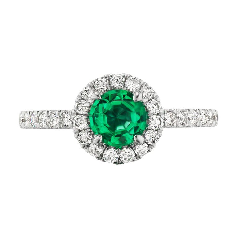 14k White Gold .55ct Emerald And .48ct Diamond Ring For Sale