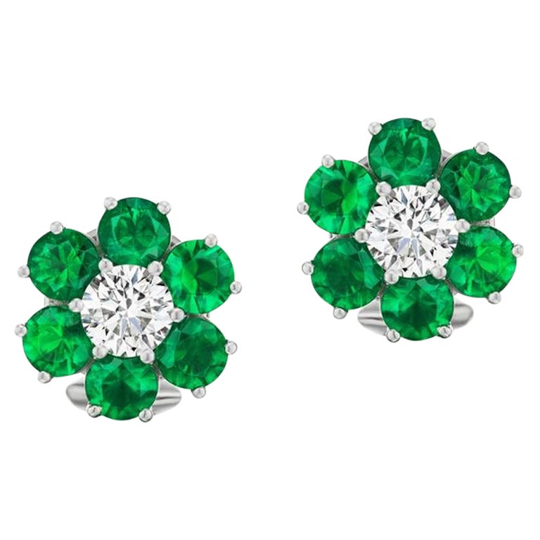 Platinum 2.45ct Emerald And 1.0ct Diamond Earrings For Sale