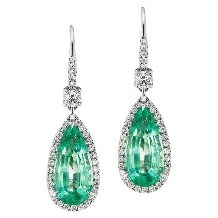 18k White Gold 9.07ct Colombian Emerald And 1.24ct Diamond Earrings For Sale