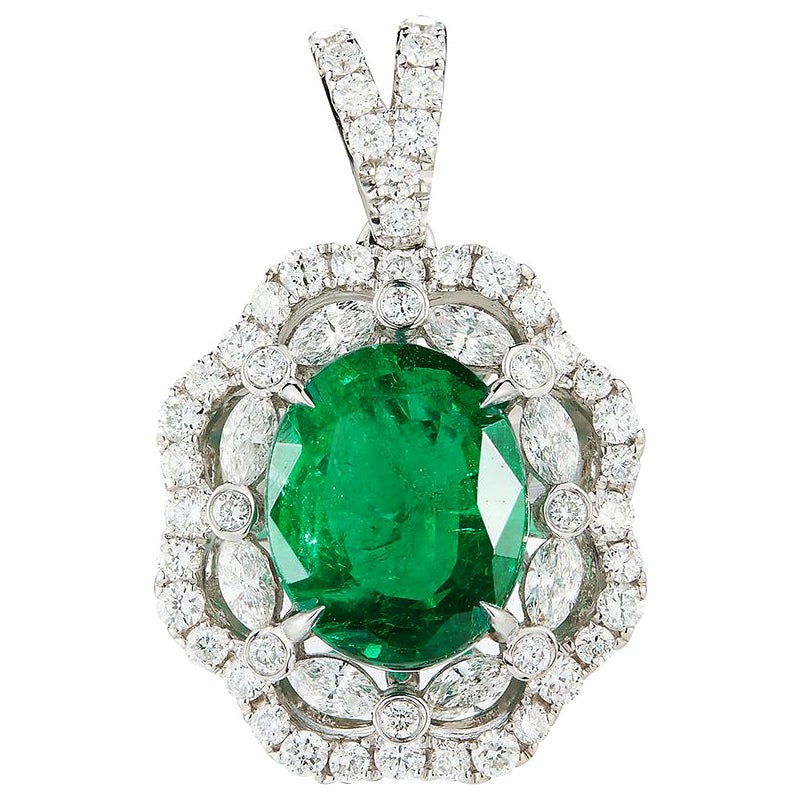 3.05CT Pear Shape Emerald 2 Stone Gemstone Pendant & Necklace 14K Yellow Gold 