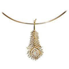 Diamond Gold Peacock Feather Brooch