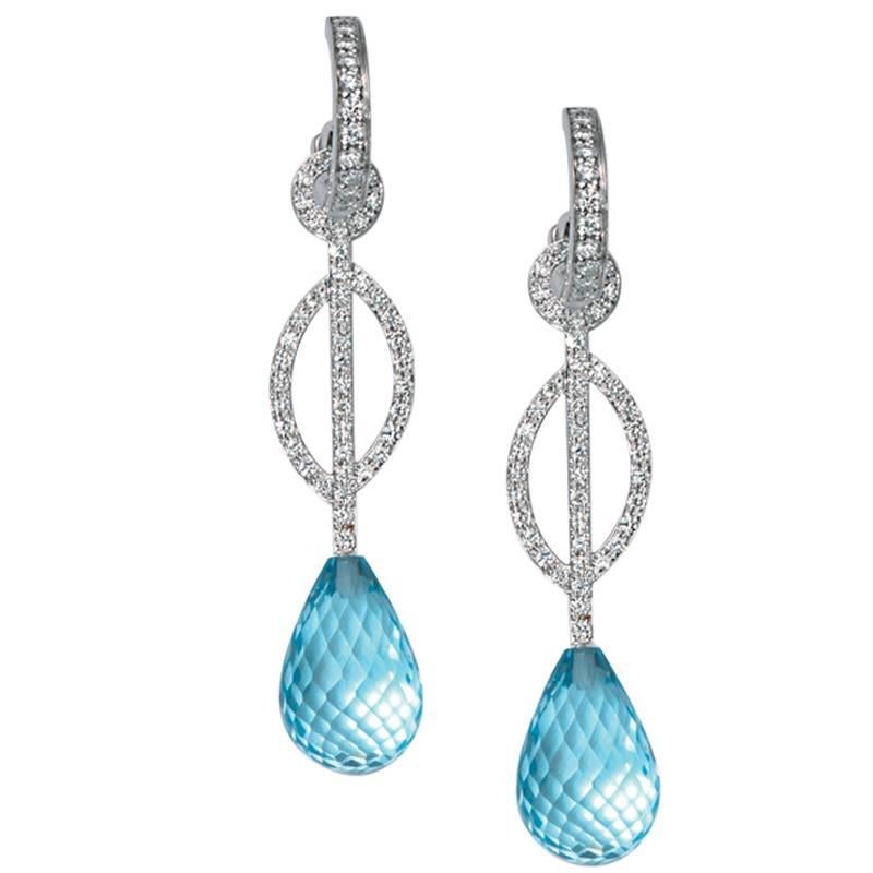Linne Blue Topaz Diamond Gold Earrings