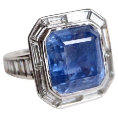 Sapphire Natural 17 Carats Ceylon Sapphire Ring on White Gold 18K with Diamonds