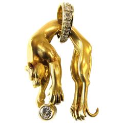 Elegant Heavy Diamond Gold Panther Pendant Charm