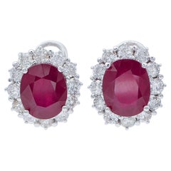 Boucles d'oreilles rétro en platine, rubis et diamants
