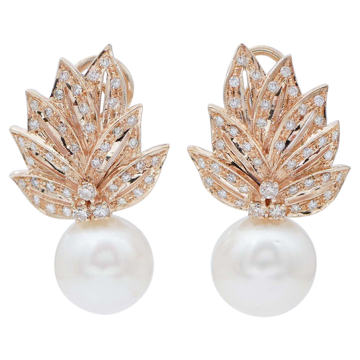 South-Sea Pearls, Diamonds, 14 Karat Rose Gold Earrings