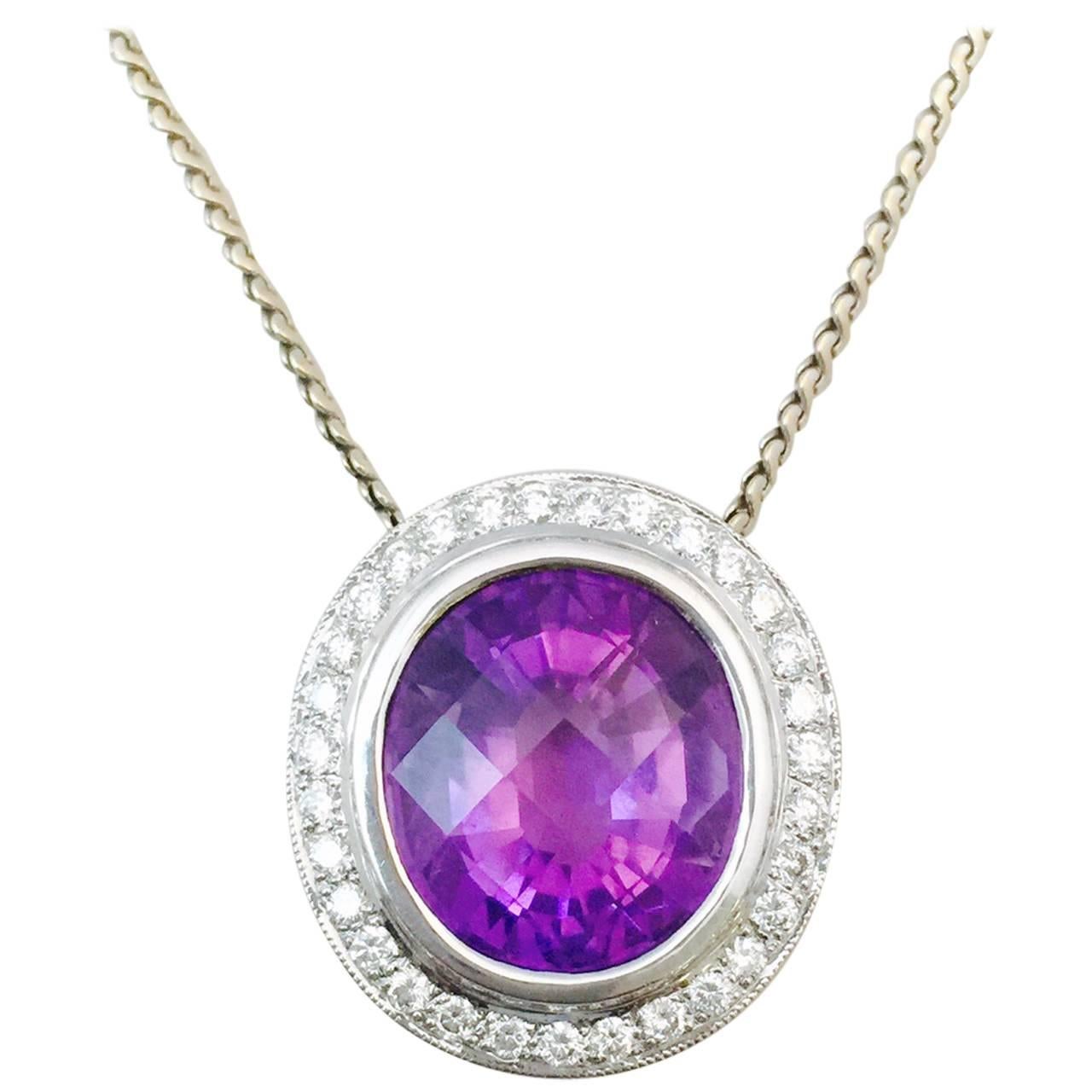 Amazing Amethyst Diamond Gold Necklace For Sale